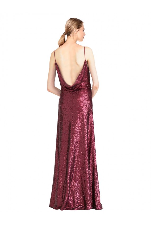 Borgonha Decote Alto Sem Mangas Linha A Longo Vestidos de Madrinha / Vestidos de Noite / Vestidos de Festa Online