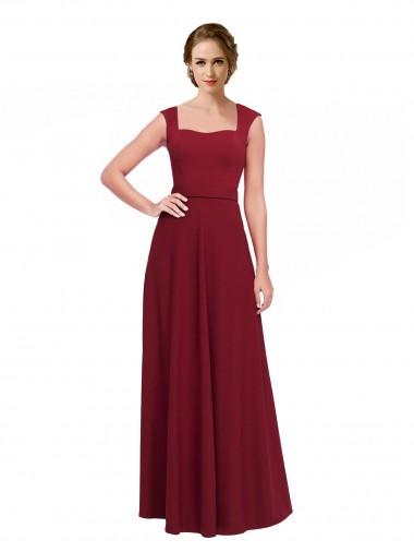 Borgonha Decote Quadrado Sem Mangas Linha A Vestidos de Madrinha / Vestidos de Festa Online