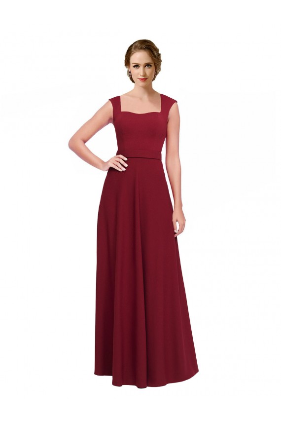Borgonha Decote Quadrado Sem Mangas Linha A Vestidos de Madrinha / Vestidos de Festa Online