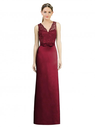 Borgonha Decote V Sem Mangas Linha A Cetim & Renda Vestidos de Madrinha Online