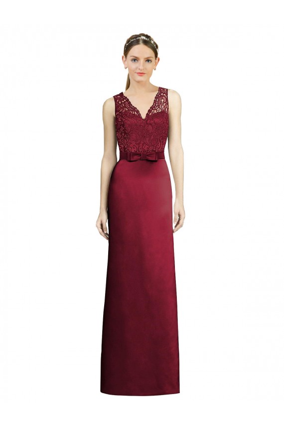 Borgonha Decote V Sem Mangas Linha A Cetim & Renda Vestidos de Madrinha Online