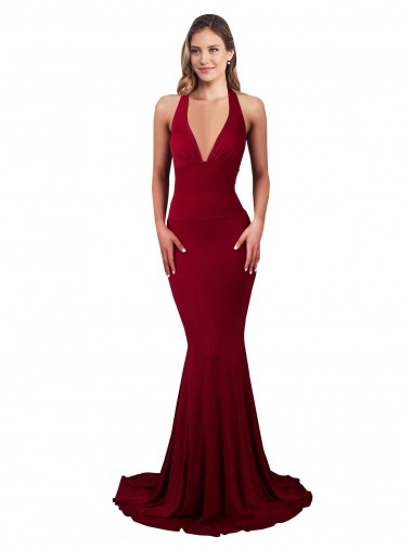 Borgonha Decote V Sem Mangas Abrir de volta Sereia Longo Vestidos de Madrinha / Vestidos de Noite / Vestidos de Festa Online