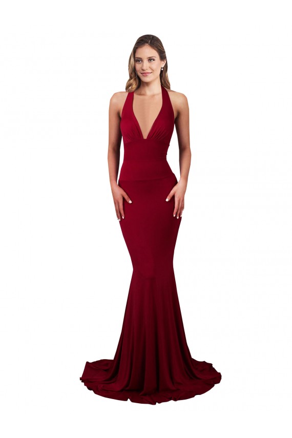 Borgonha Decote V Sem Mangas Abrir de volta Sereia Longo Vestidos de Madrinha / Vestidos de Noite / Vestidos de Festa Online