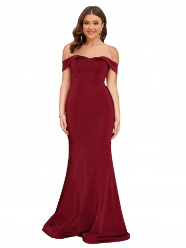 Borgonha Fora do Ombro Sem Mangas Sereia Vestidos de Madrinha / Vestidos de Noite / Vestidos de Festa Online