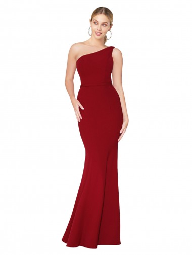 Borgonha Decote Alto Sem Mangas Sereia Crepe Esticado Vestidos de Madrinha / Vestidos de Noite / Vestidos de Festa Online