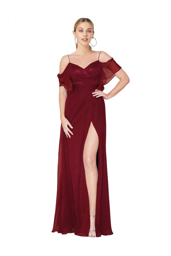 Borgonha Decote Alto Ombro Frio Costas em V Trombeta Vestidos de Madrinha / Vestidos de Noite / Vestidos de Festa Online