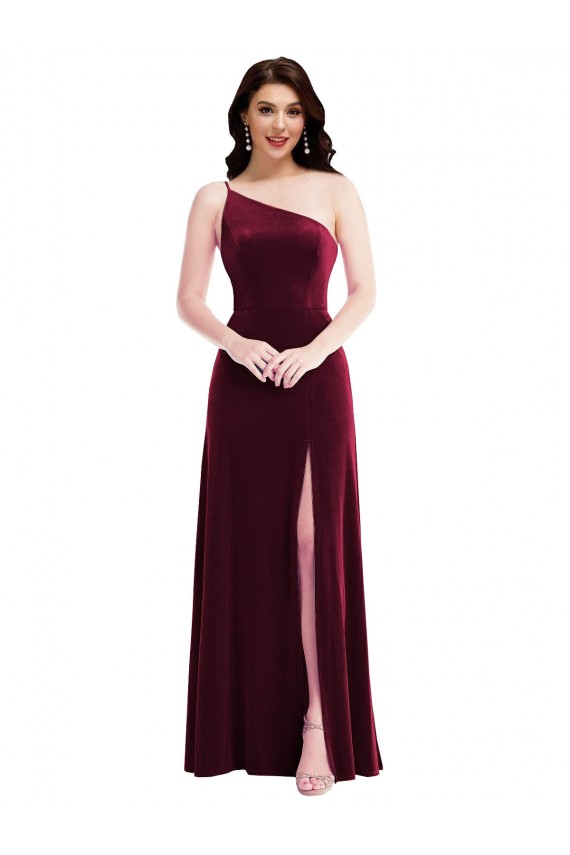 Borgonha Um Ombro Sem Mangas Trombeta Vestidos de Madrinha / Vestidos de Festa Online