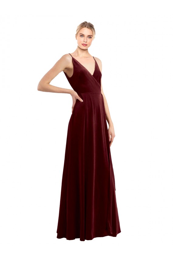 Borgonha Decote V Sem Mangas Costas em V Linha A Vestidos de Madrinha / Vestidos de Festa / Vestidos de Noite Online