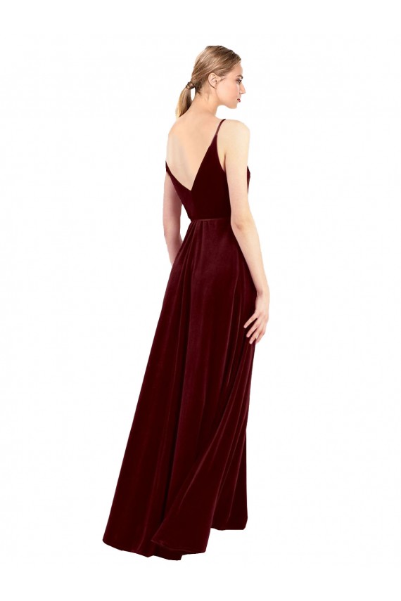 Borgonha Decote V Sem Mangas Costas em V Linha A Vestidos de Madrinha / Vestidos de Festa / Vestidos de Noite Online