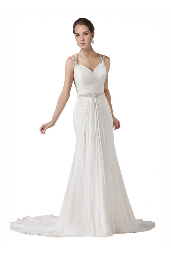 Branco Amor Sem Mangas Bainha Vestidos de Noiva na Praia Online