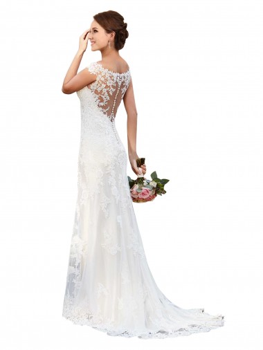 Branco Decote Ilusão Sem Mangas Bainha Vestidos de Noiva Online