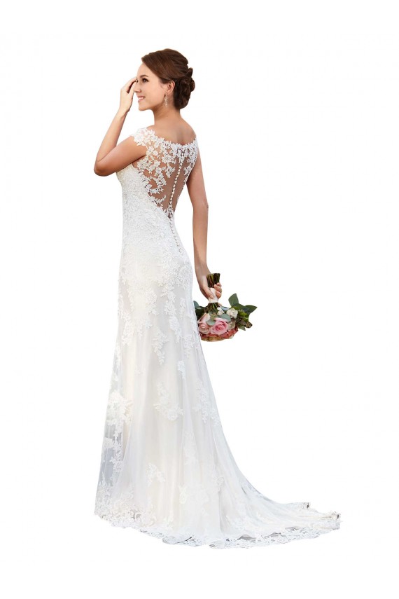 Branco Decote Ilusão Sem Mangas Bainha Vestidos de Noiva Online