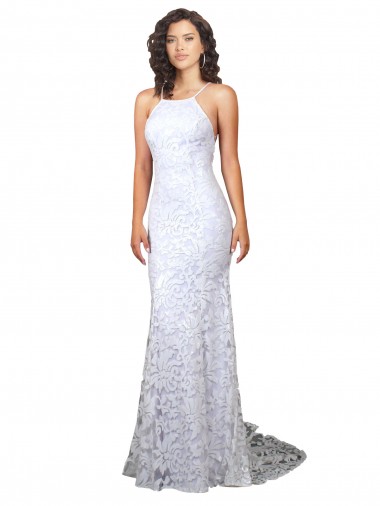 Branco Decote Alto Sem Mangas Criss Cruz Bainha Vestidos de Noiva Online