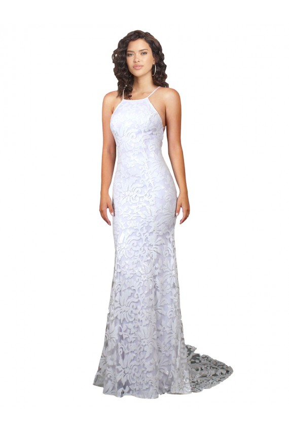 Branco Decote Alto Sem Mangas Criss Cruz Bainha Vestidos de Noiva Online