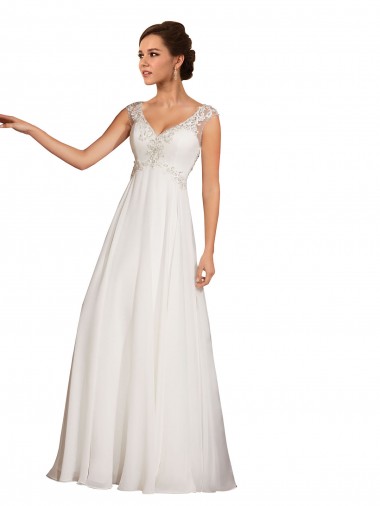 Branco Decote V Mangas Curtas Bainha Vestidos de Noiva Online
