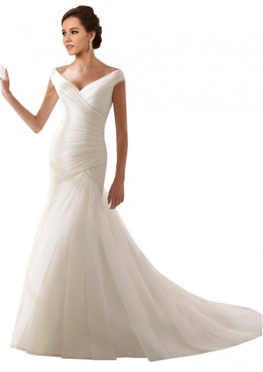 Branco Fora do Ombro Sem Mangas Bainha Longo Vestidos de Noiva Online