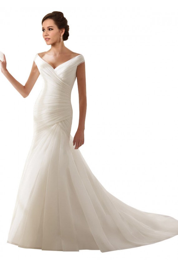 Branco Fora do Ombro Sem Mangas Bainha Longo Vestidos de Noiva Online