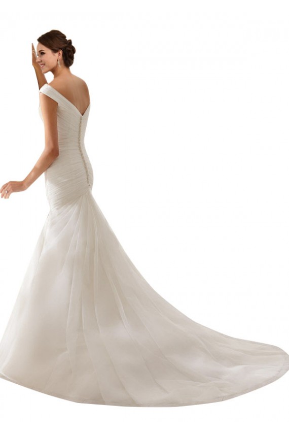 Branco Fora do Ombro Sem Mangas Bainha Longo Vestidos de Noiva Online