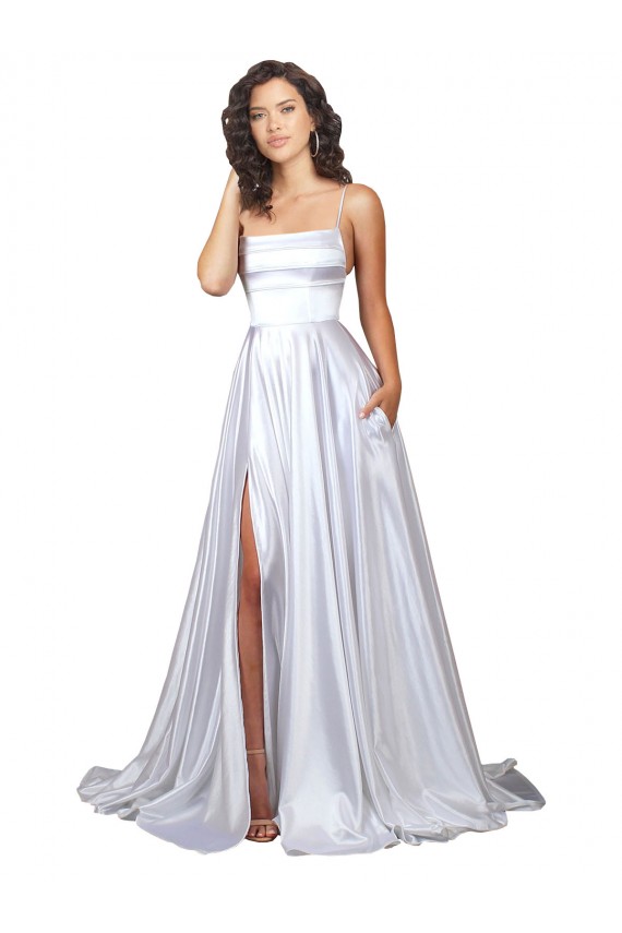 Branco Alças finas Sem Mangas Linha A Vestidos de Noiva Online