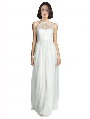 Branco Decote Alto Sem Mangas Linha A Vestido de Madrinha Online