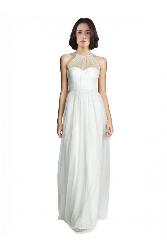 Branco Decote Alto Sem Mangas Linha A Vestido de Madrinha Online