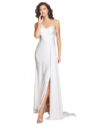 Branco Um Ombro Sem Mangas Linha A Vestidos de Noiva Online