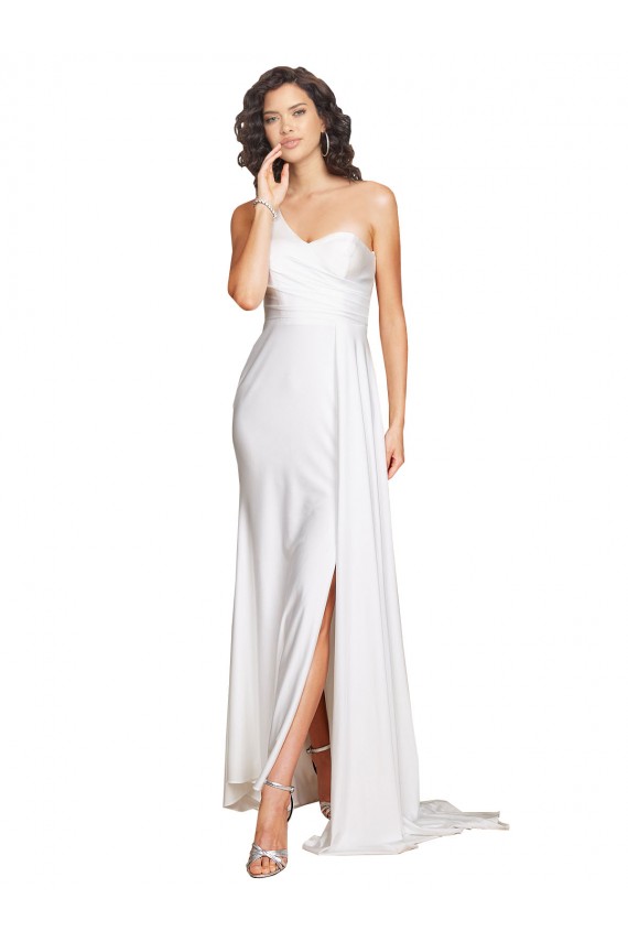 Branco Um Ombro Sem Mangas Linha A Vestidos de Noiva Online