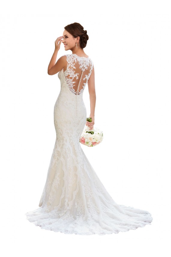 Branco Decote V Sem Mangas Sereia Vestidos de Noiva Online