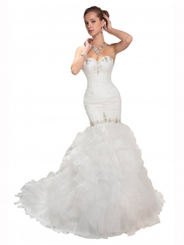 Branco Amor Sem Mangas Sereia Tule Vestidos de Noiva Online