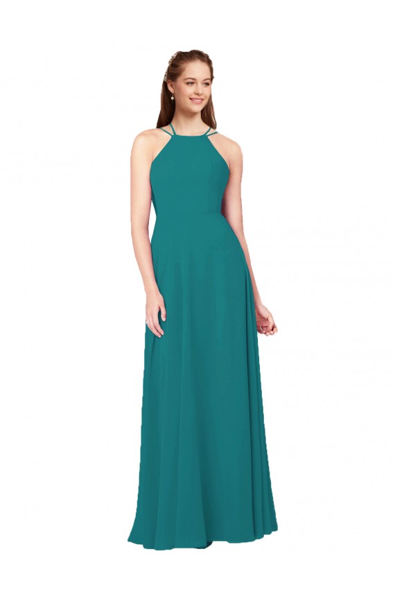 Caçador Verde Decote Alto Sem Mangas Criss Cruz Bainha Vestidos de Madrinha Online
