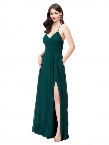 Caçador Verde Decote V Sem Mangas Criss Cruz Linha A Vestidos de Madrinha Online