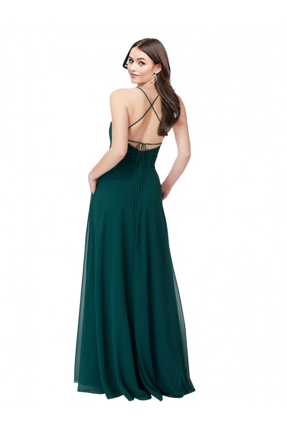 Caçador Verde Decote V Sem Mangas Criss Cruz Linha A Vestidos de Madrinha Online