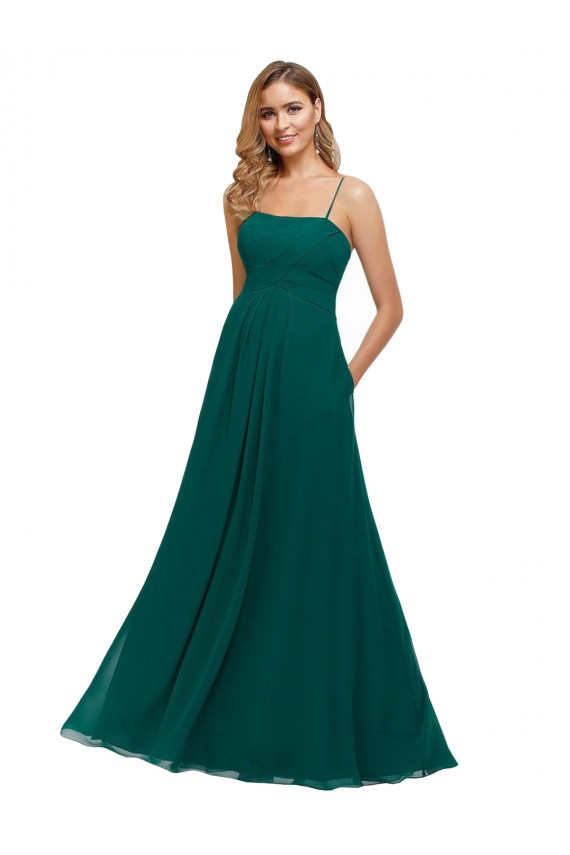 Caçador Verde Decote Quadrado Sem Mangas Lombar Linha A Vestidos de Madrinha Online