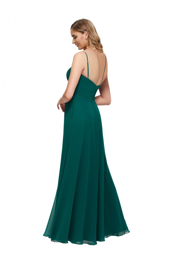 Caçador Verde Decote Quadrado Sem Mangas Lombar Linha A Vestidos de Madrinha Online