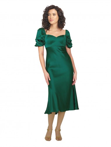 Caçador Verde Amor Mangas Curtas Lombar Linha A Vestidos de Madrinha / Vestidos de Noite / Vestidos de Festa Online