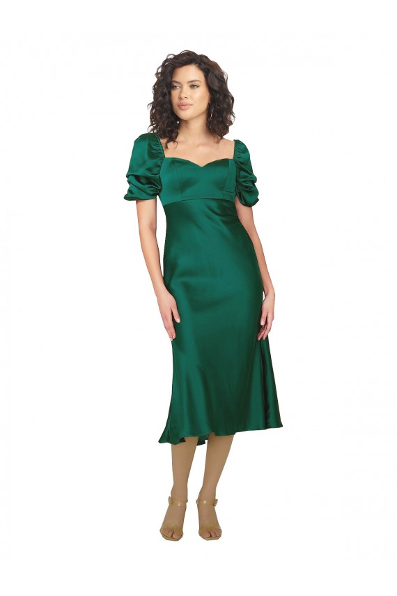 Caçador Verde Amor Mangas Curtas Lombar Linha A Vestidos de Madrinha / Vestidos de Noite / Vestidos de Festa Online