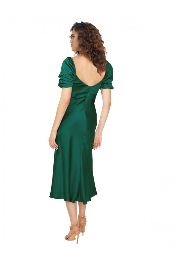 Caçador Verde Amor Mangas Curtas Lombar Linha A Vestidos de Madrinha / Vestidos de Noite / Vestidos de Festa Online