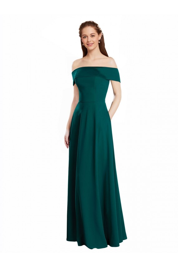 Caçador Verde Fora do Ombro Mangas Curtas Linha A Vestidos de Madrinha Online