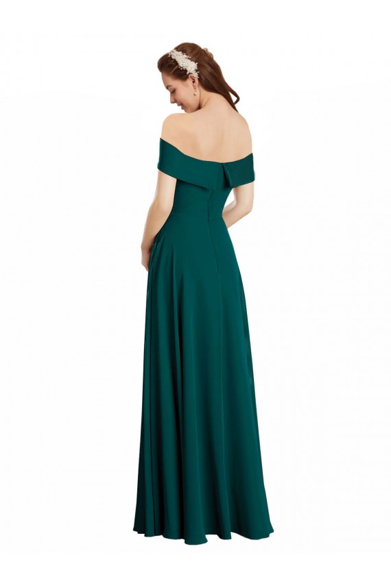Caçador Verde Fora do Ombro Mangas Curtas Linha A Vestidos de Madrinha Online