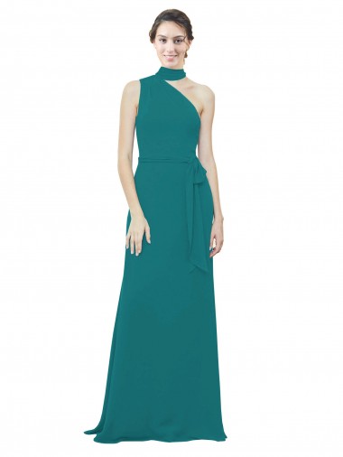 Caçador Verde Um Ombro Sem Mangas Linha A Vestidos de Madrinha Online