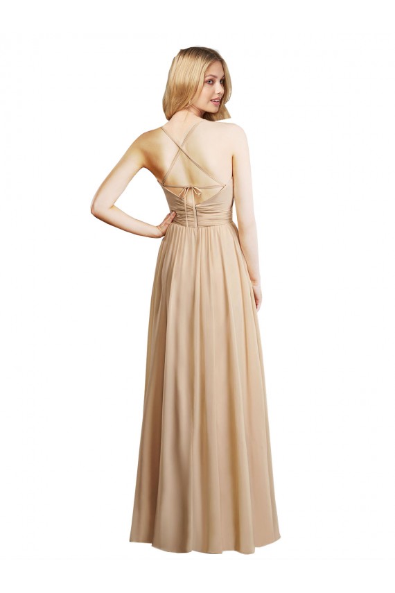 Champanhe Amor Sem Mangas Criss Cruz Linha A Vestidos de Madrinha Online