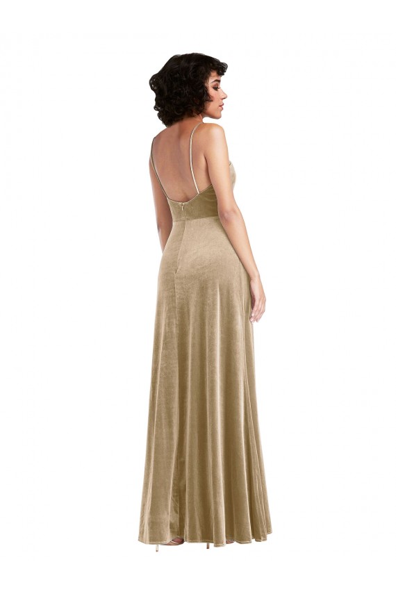 Champanhe Decote Quadrado Sem Mangas Lombar Linha A Vestidos de Madrinha / Vestidos de Noite / Vestidos de Festa Online
