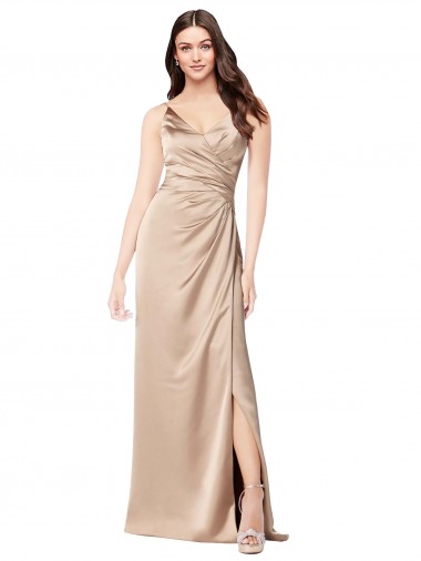 Champanhe Rosa Decote V Sem Mangas Lombar Linha A Vestidos de Madrinha / Vestidos de Noite / Vestidos de Festa Online