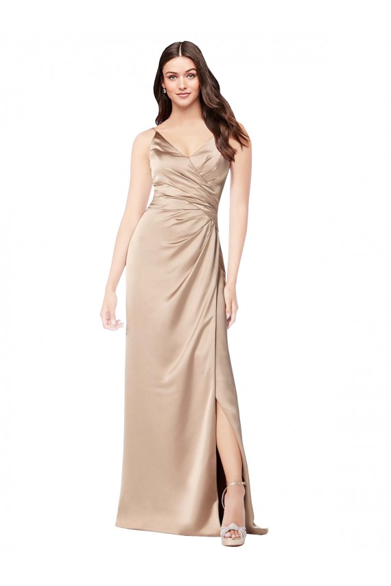 Champanhe Rosa Decote V Sem Mangas Lombar Linha A Vestidos de Madrinha / Vestidos de Noite / Vestidos de Festa Online