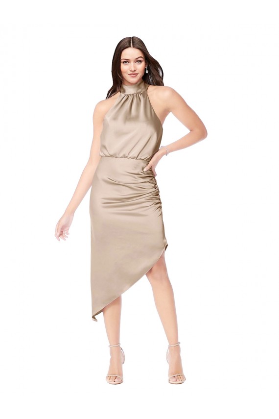 Champanhe Rosa Cabeçada Sem Mangas Linha A Vestidos de Madrinha / Vestidos de Festa / Vestidos de Cocktail / Vestidos de Homecoming Online