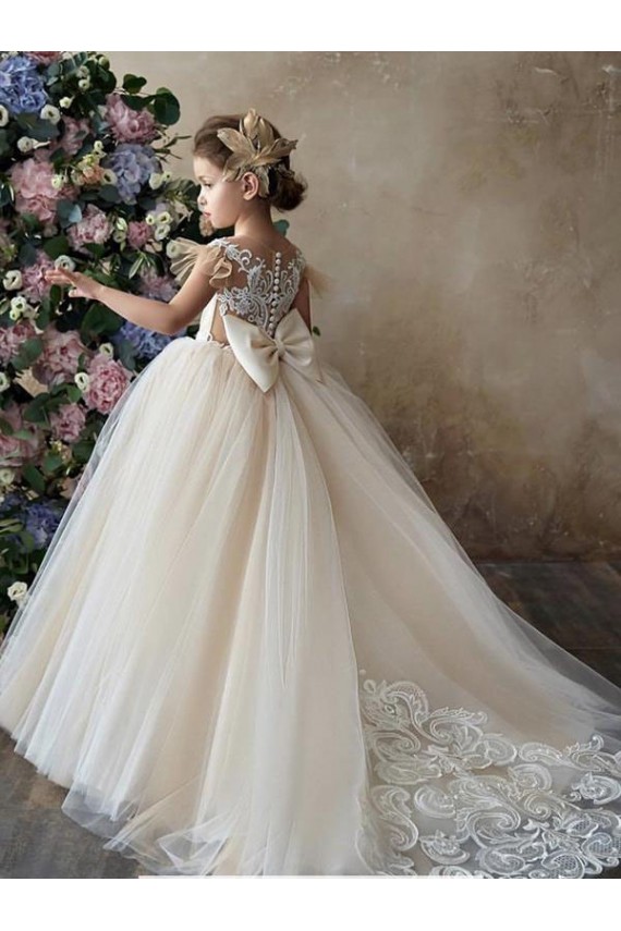 Champanhe Amor Sem Mangas Vestido de Baile Vestidos para Meninas de Flores Online