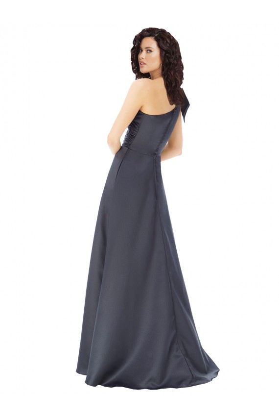 Cinza Ardósia Um Ombro Sem Mangas Linha A Longo Vestidos de Madrinha / Vestidos de Noite / Vestidos de Festa Online
