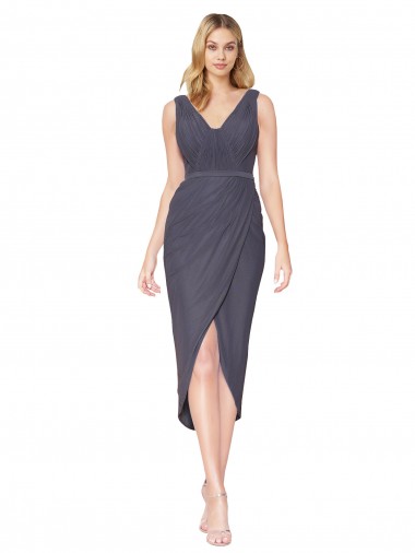 Cinza Ardósia Decote Alto Sem Mangas Costas em V Sereia Vestidos de Madrinha / Vestidos de Noite / Vestidos de Festa Online