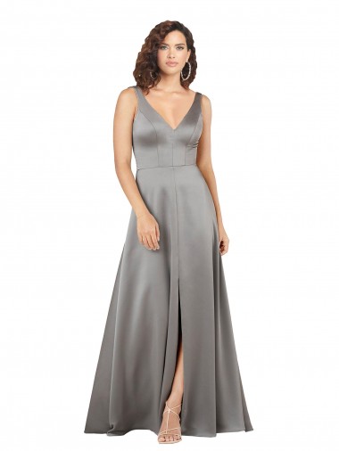 Cinza Pérola Decote V Sem Mangas Linha A Vestidos de Madrinha / Vestidos de Noite / Vestidos de Festa Online