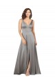 Cinza Pérola Decote V Sem Mangas Linha A Vestidos de Madrinha / Vestidos de Noite / Vestidos de Festa Online